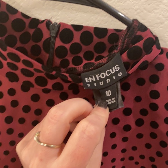 New Midi Length En Focus Studio Brand Size 10 Pleated Dress with Velvet Dots NWT - Picture 5 of 7